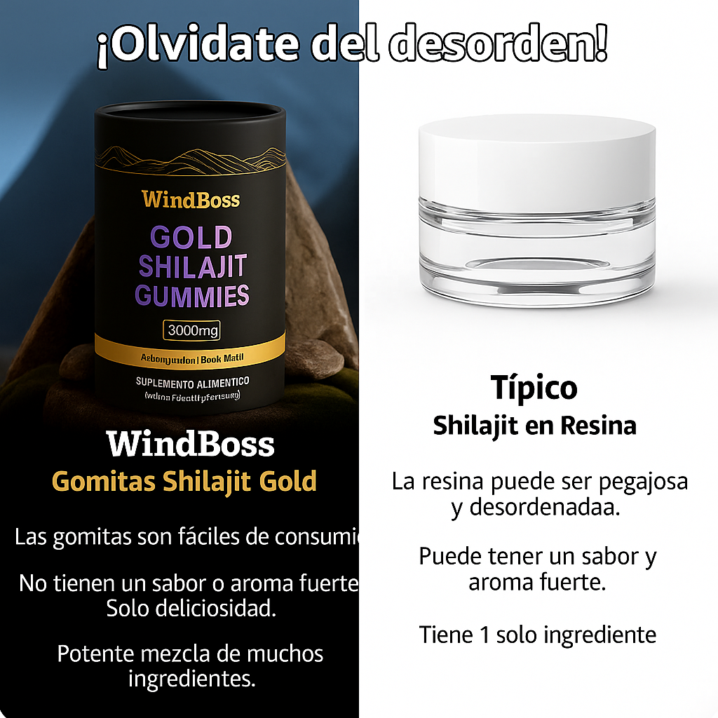 WindBoss Gold Gomitas de Shilajit Puro del Himalaya: Con Ashwagandha, Black Musli y Gokshura®