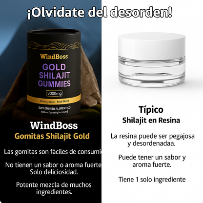 WindBoss Gold Gomitas de Shilajit Puro del Himalaya: Con Ashwagandha, Black Musli y Gokshura®