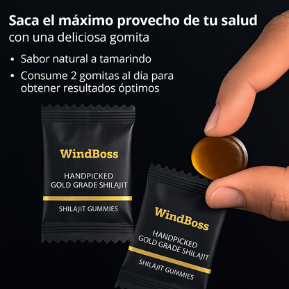 WindBoss Gold Gomitas de Shilajit Puro del Himalaya: Con Ashwagandha, Black Musli y Gokshura®