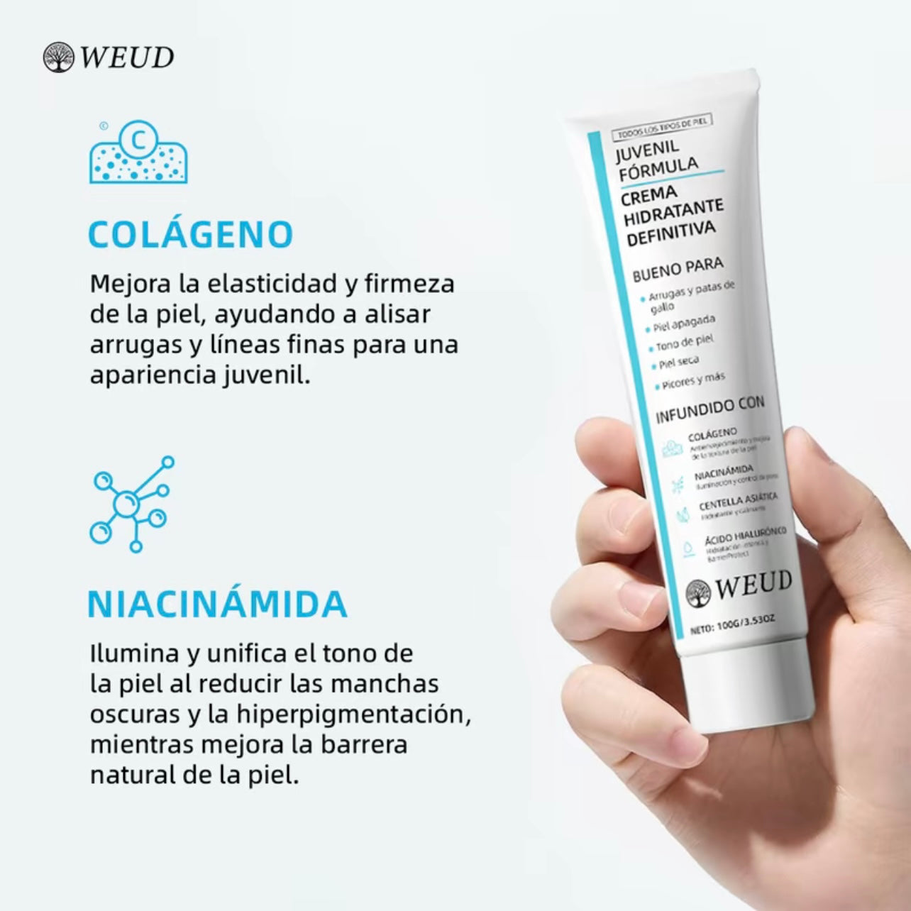 WEUD Crema Coreana con Colágeno, Niacinamida, Centella Asiática y Ácido Hialurónico 100 G