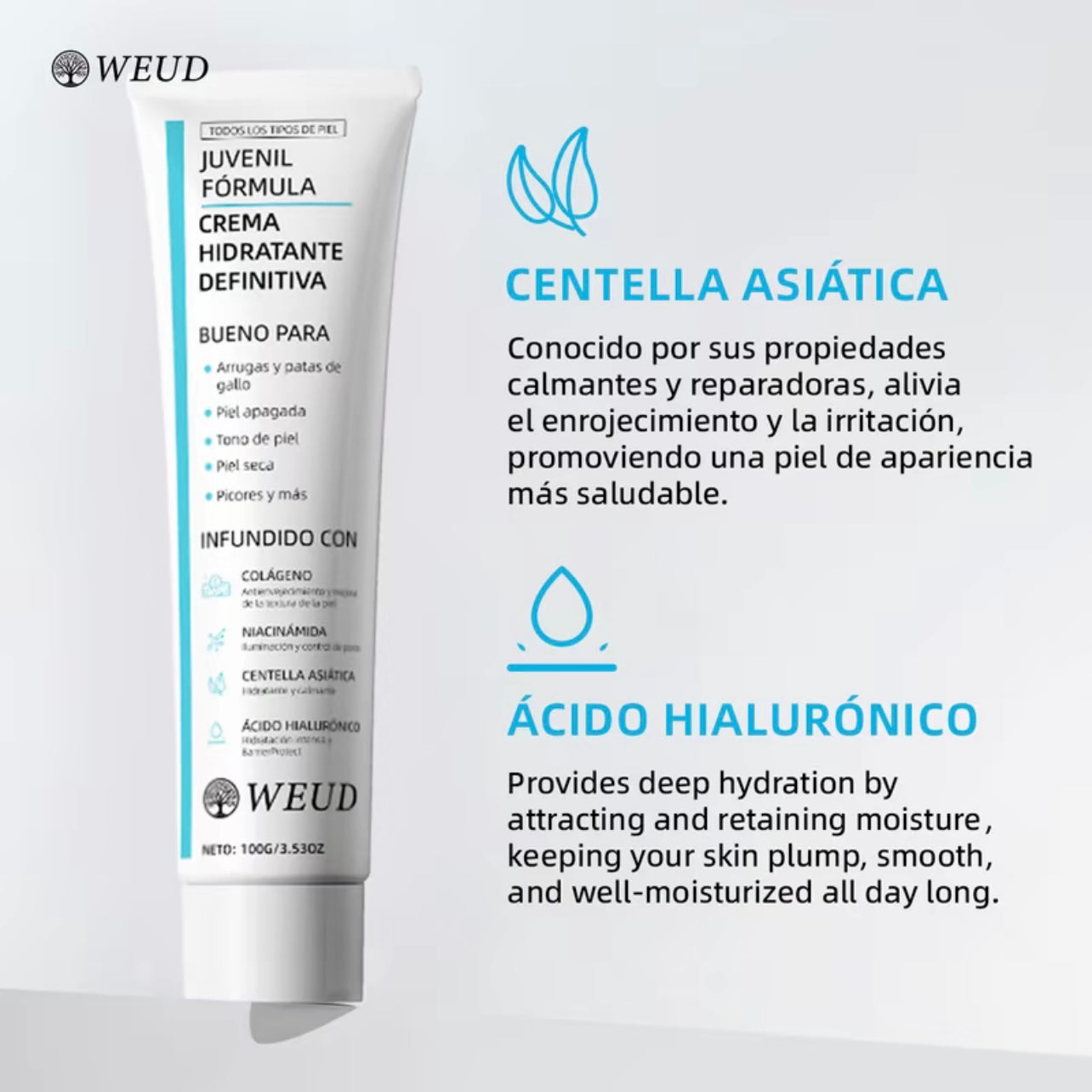 WEUD Crema Coreana con Colágeno, Niacinamida, Centella Asiática y Ácido Hialurónico 100 G